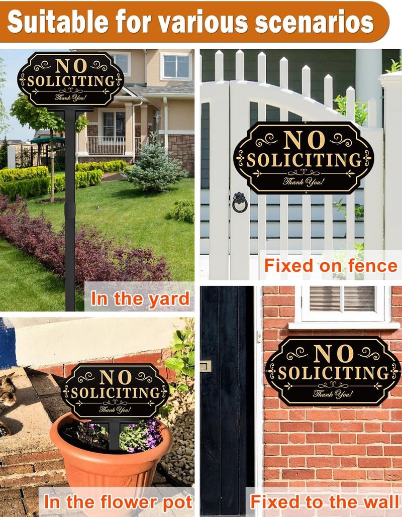 multiwins No Soliciting Sign for House with Stake - Adjustable Height - 12.7 x 6.6 Inch/36 Inch High - 50-mil Thick Aluminum -Metal No Soliciting Yard Sign for Home/Front Door and Business (Gold) - Image 5